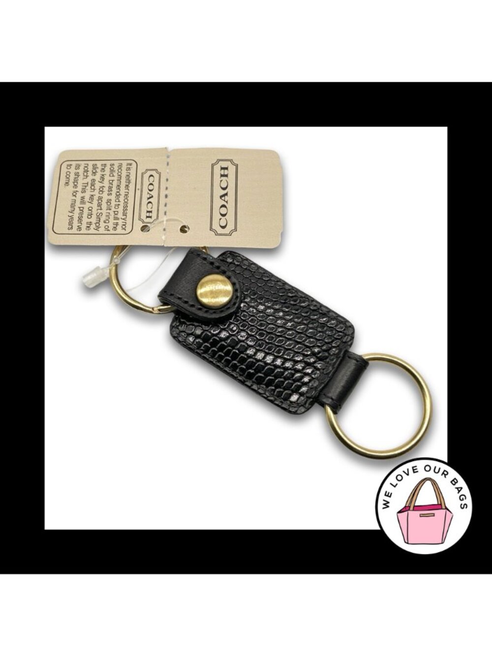 NWT VINTAGE COACH Valet 100% Lizard Fob Keychain Snap Black Brass Bag Charm 4862 - Picture 3 of 3
